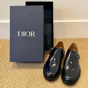 DIOR MENS Derby Saddle Shoes Calfskin Leather Black. Size 9M